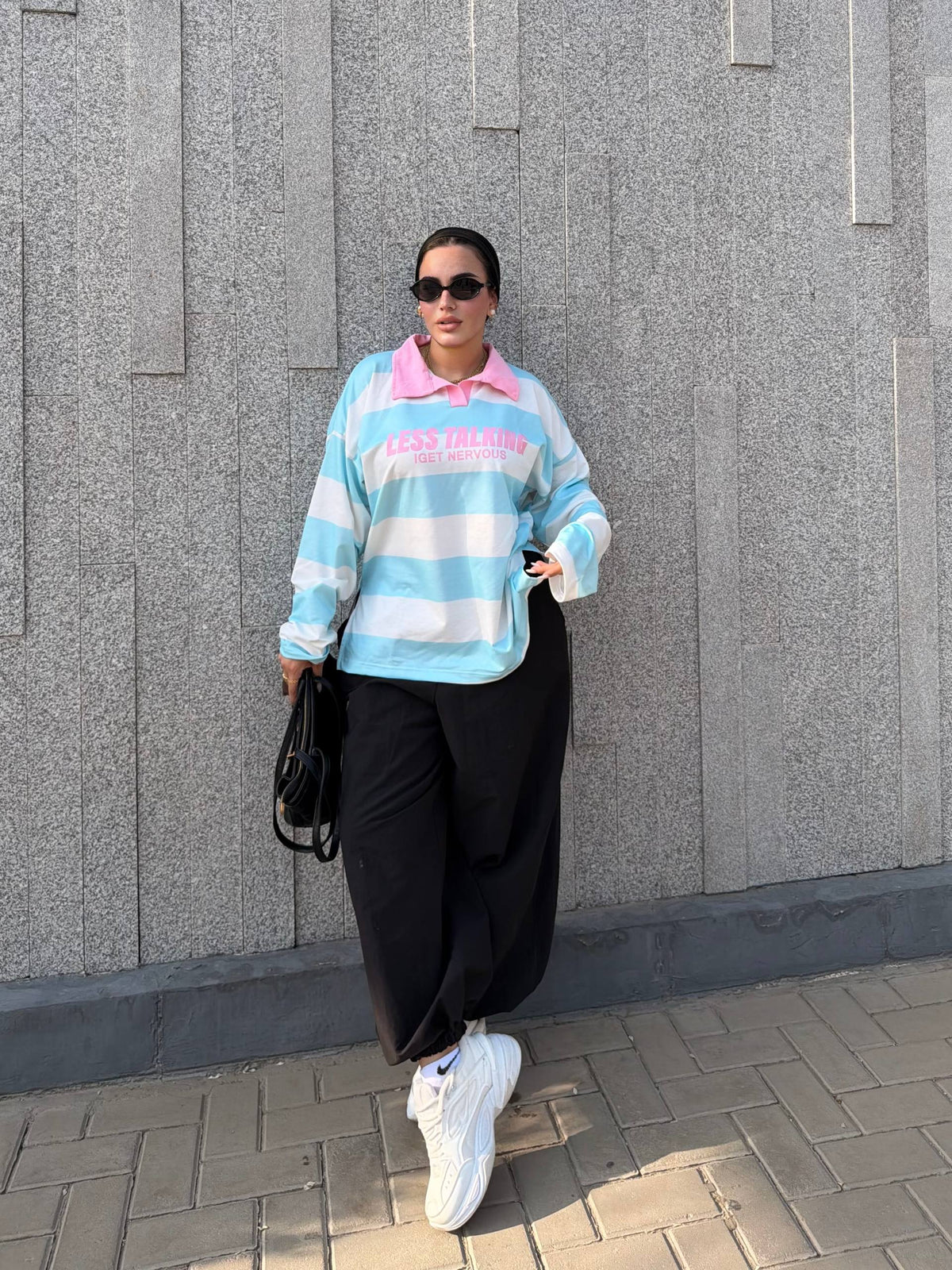Baby Blue & White | Less Talking Oversized Tee