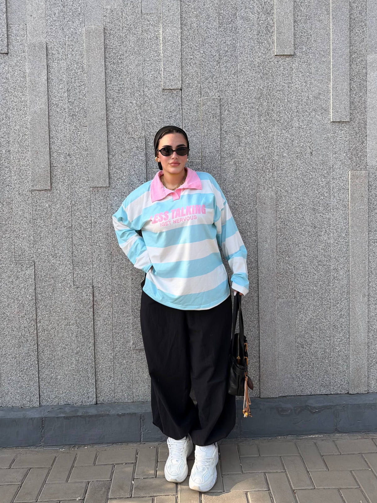 Baby Blue & White | Less Talking Oversized Tee