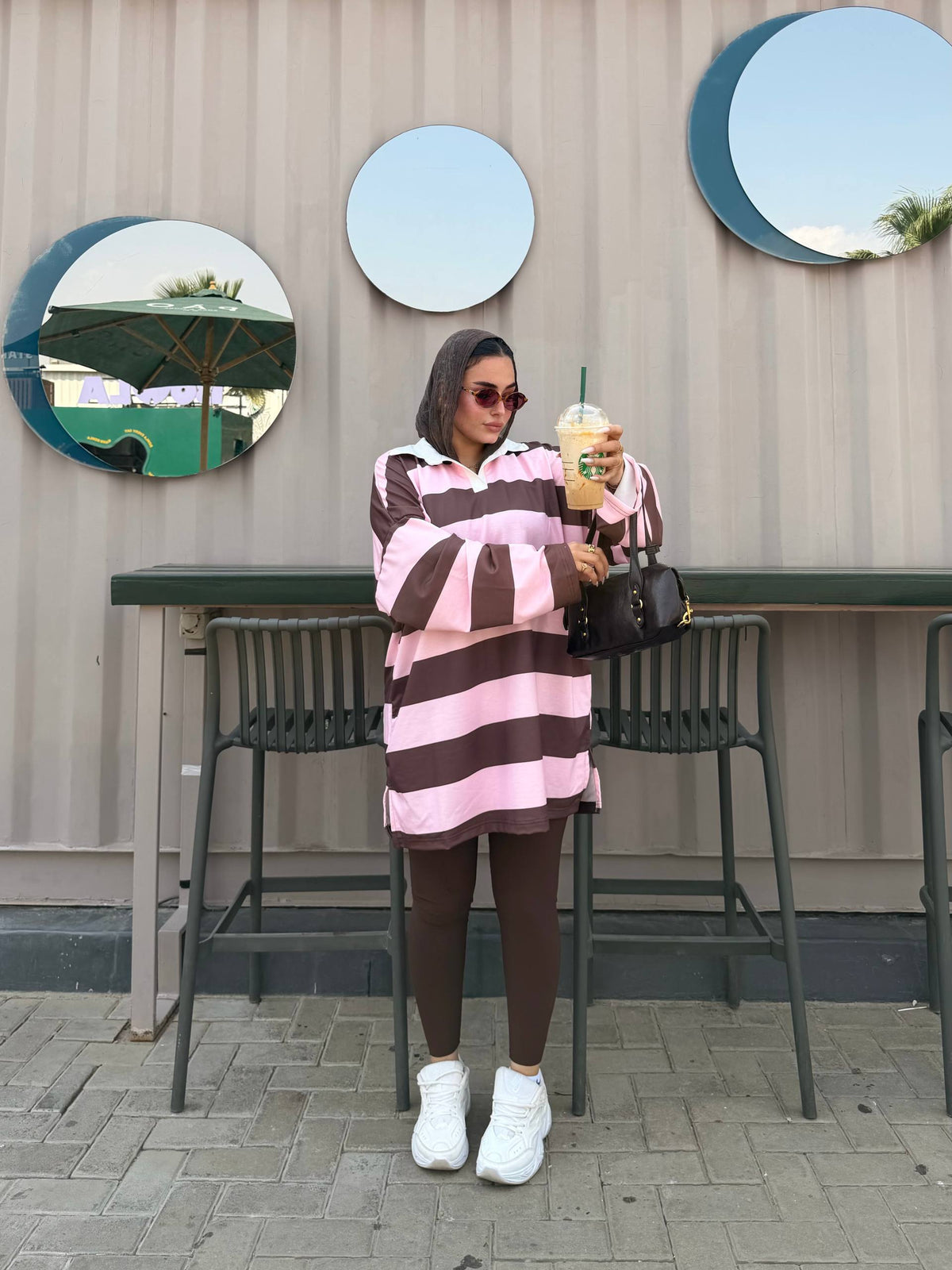 Chocolate & Pink | Blush Rugby Oversized Top