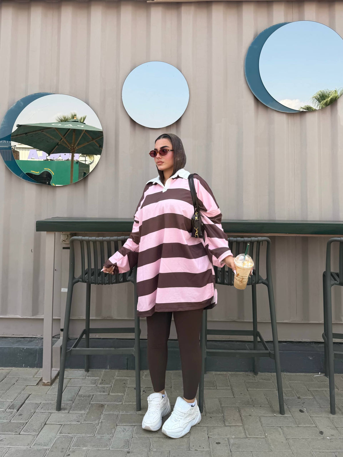 Chocolate & Pink | Blush Rugby Oversized Top