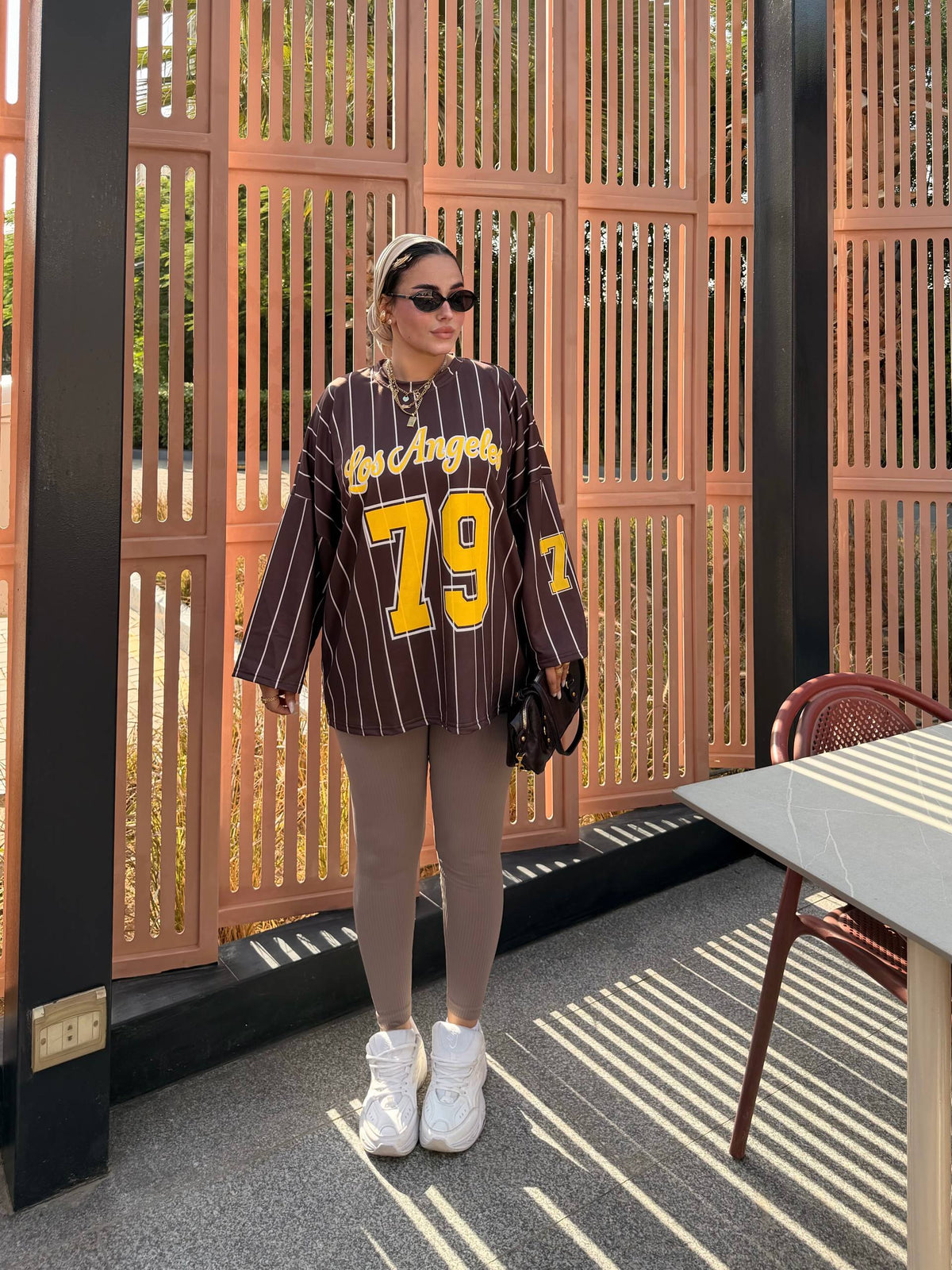 Chocolate & Yellow | LA 79 Varsity Tee